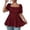Wine, variant on Plus Size Square Neck Puff Sleeve Blouse for Women Smocked Bust Peplum Tops, Casual Loose Fit Summer Tunic Shirts, 3XL
