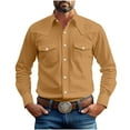 thumbnail image 3 of Feancey Mens Western Cowboy Shirt Cotton Long Sleeve Casual Button Down Shirts Outdoor Cargo Work Shirt with Flap Pockets Brown XXXXL, 3 of 8