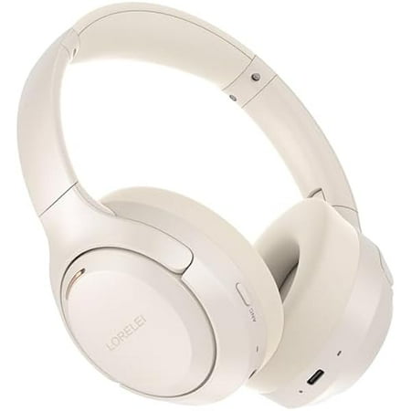 QC60 Hybrid Active Noise Cancenlling Headphones,Wireless over ear Bluetooth Headsets with mic, 60H Playtime Foldable Lightweight, Deep Bass, Memory Earmuffs,for Travel Home Office(Beige White)