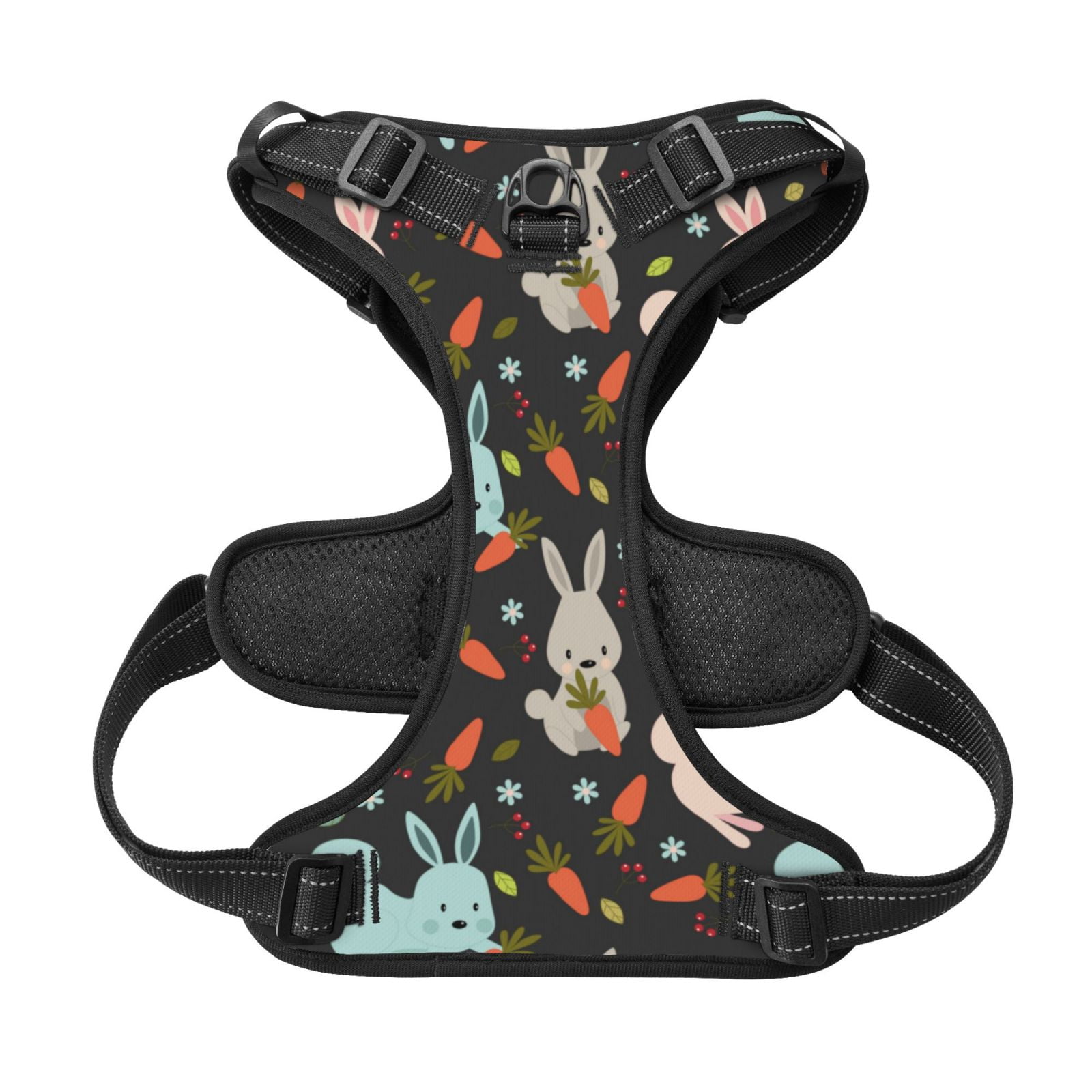Kdxio Rabbit Is Eating Carrots Print No Pull Dog Harness Adjustable Reflective Oxford Easy Control Medium Large Dog Harness for Training and Everyday-Large