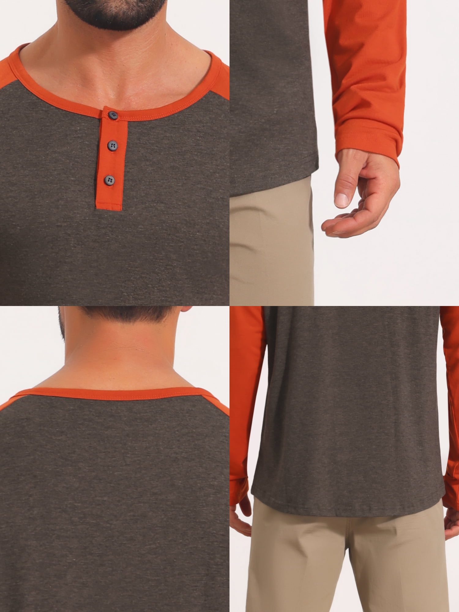DARING DIVA Men's Raglan Long Sleeve Tee Shirt Baseball Henley T-Shirts 2XL Brown Red