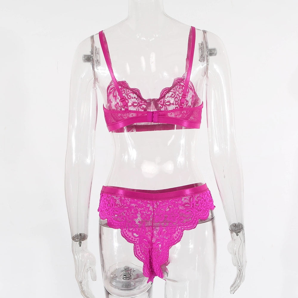 Zimisa, Hot Pink Lace Design Pushup Bra and Panty Set