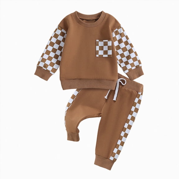 NOLDARES Toddler Baby Boy Fall Winter Outfit Kids Cotton Printed Clothes Casual Long Sleeve Sweatshirt Tops Pants Set 2pcs Outfits Clothing(Brown,2-3 Y)
