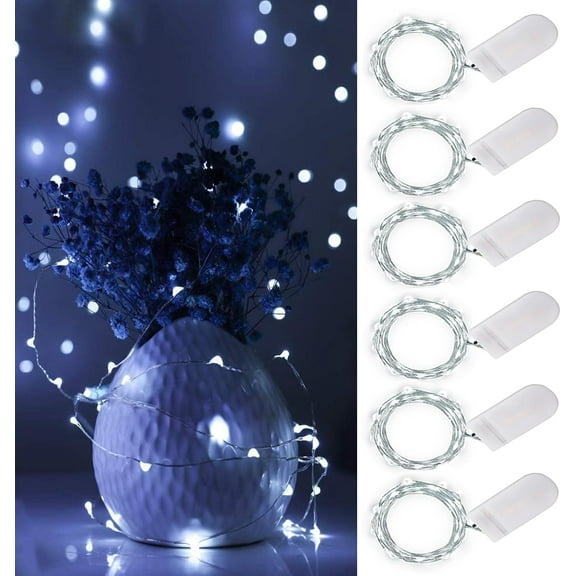 Ostwiki Cool White Fairy Lights Battery Operated String Lights 6 Pack Mini Lights, 20 LED 7ft Twinkle Firefly Starry Lights for DIY Craft Mason Jar Bedroom Wedding Party Table Christmas Decoration