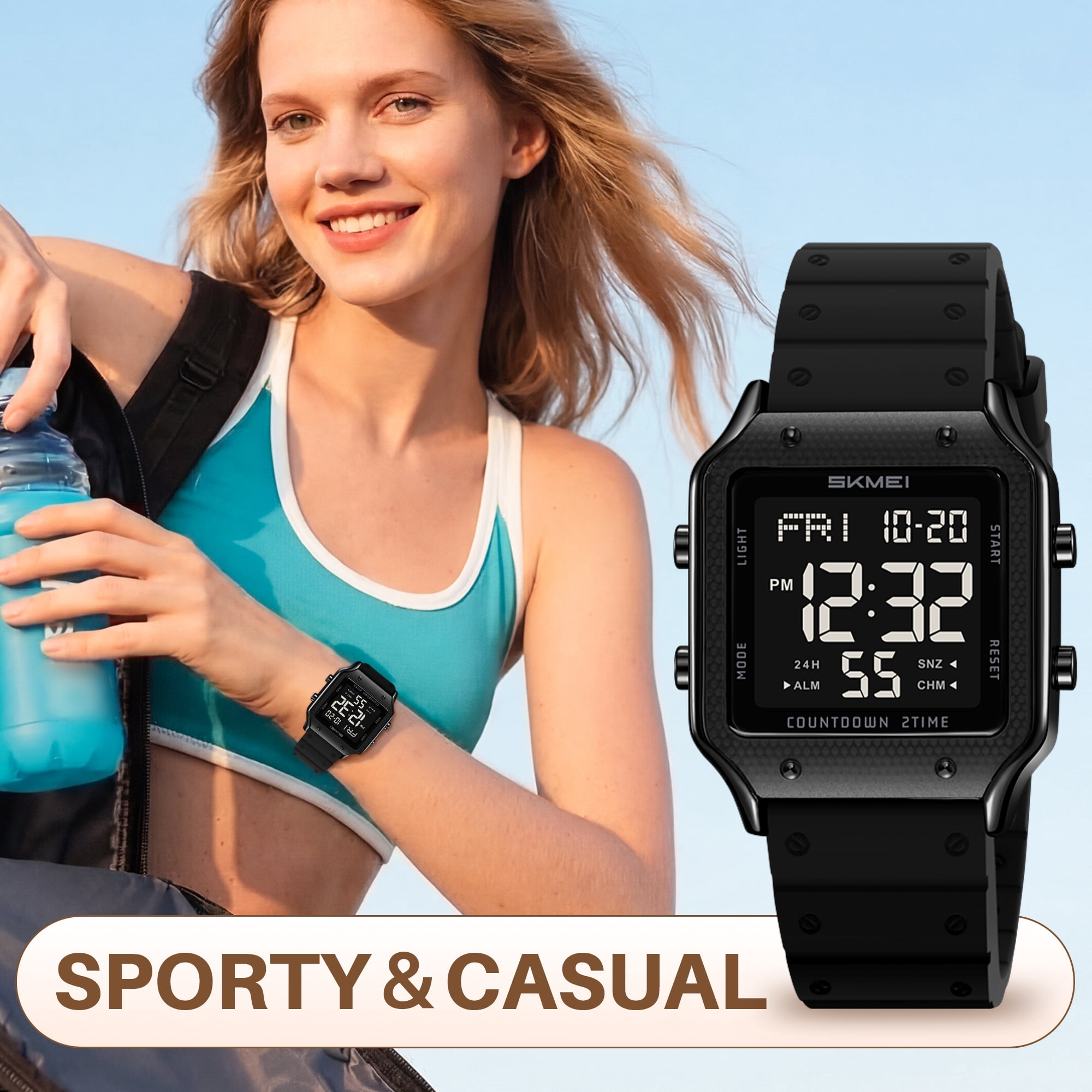 SKMEI Watches for Women Outdoor Sport Digital Watch Waterproof Chronograph Womens Wristwatch with Alarm/Back Light/Dual Time