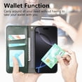thumbnail image 4 of Allytechgroup Wallet Case for Apple iPhone 15 Pro Max, Rugged TPU Faux Leather Flip Cover with Shock-Absorbent Protection, Card & Cash Slots, Stand Holder, Anti-Scratch Wrist Strap Design, Green, 4 of 12