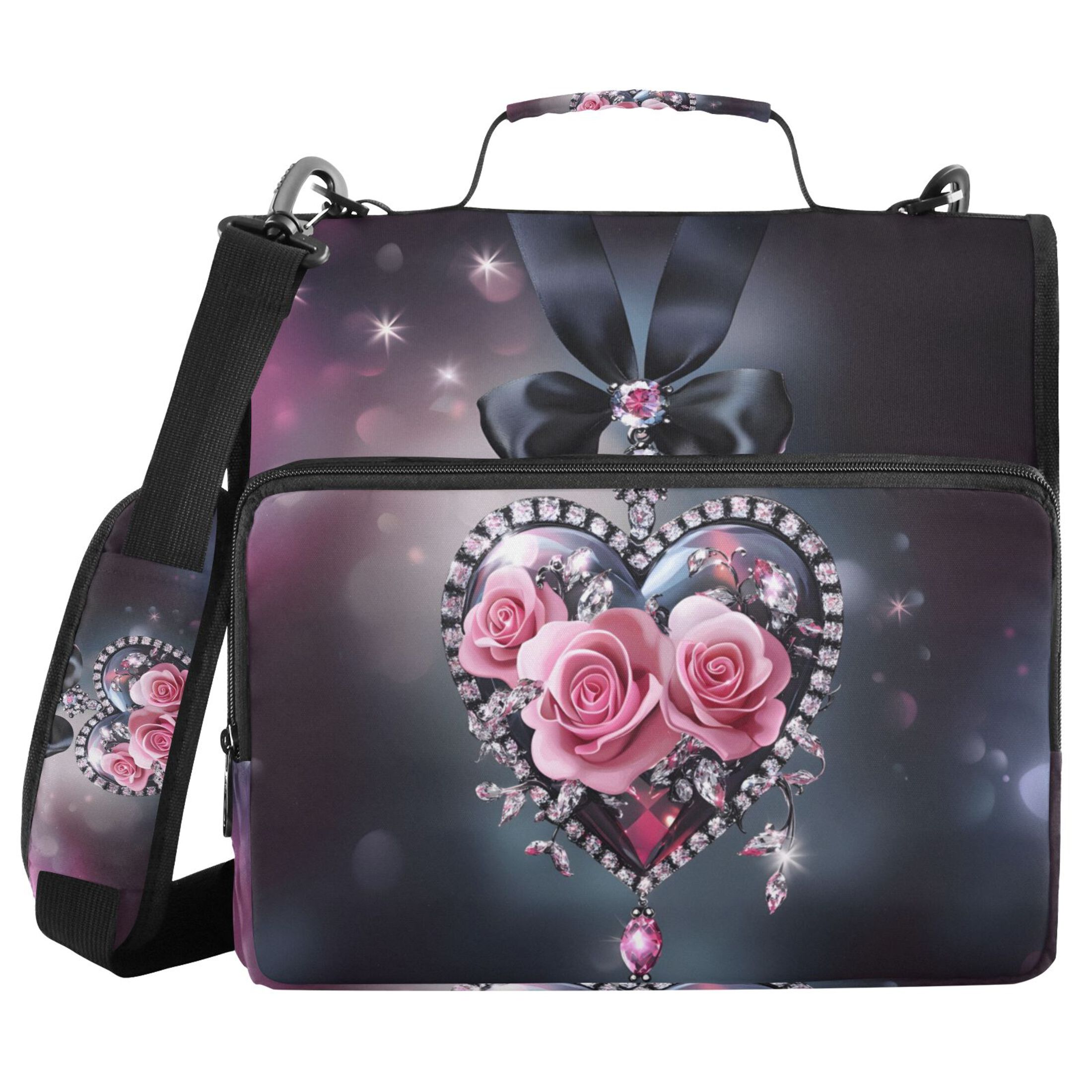 ALAZA Zipper Binder Bag Rose in Heart 3 Ring File Folder Binder Organizer Bag