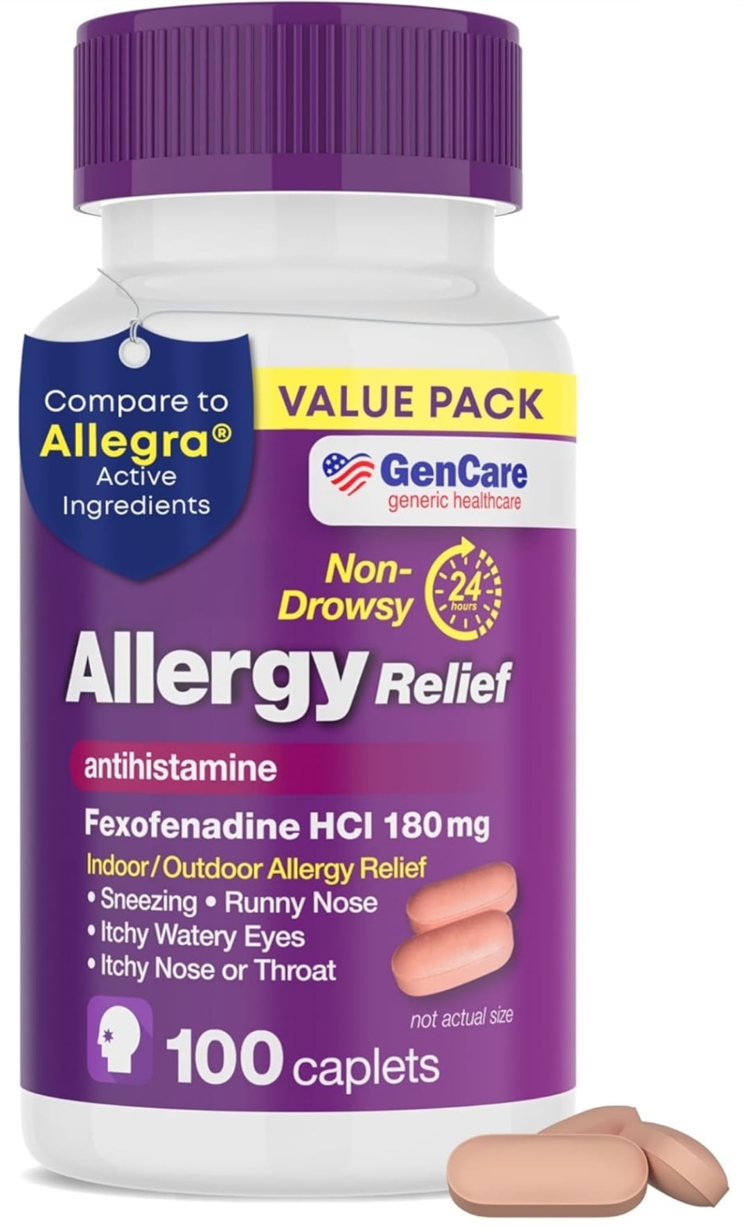 GenCare - Allergy Relief Pills | Fexofenadine HCl 180mg (90 Tablets) | Non Drowsy Antihistamine Allergy Pills for Hay Fever, Seasonal Allergies, Outdoor & Indoor Allergies | Relieves Itchy Eyes & Nose