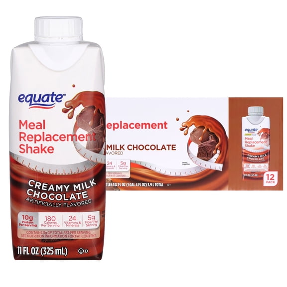 Equate Meal Replacement Shake, Creamy Milk Chocolate, 11 fl oz, 12 Ct, Tetra Compare to Slim Fast 