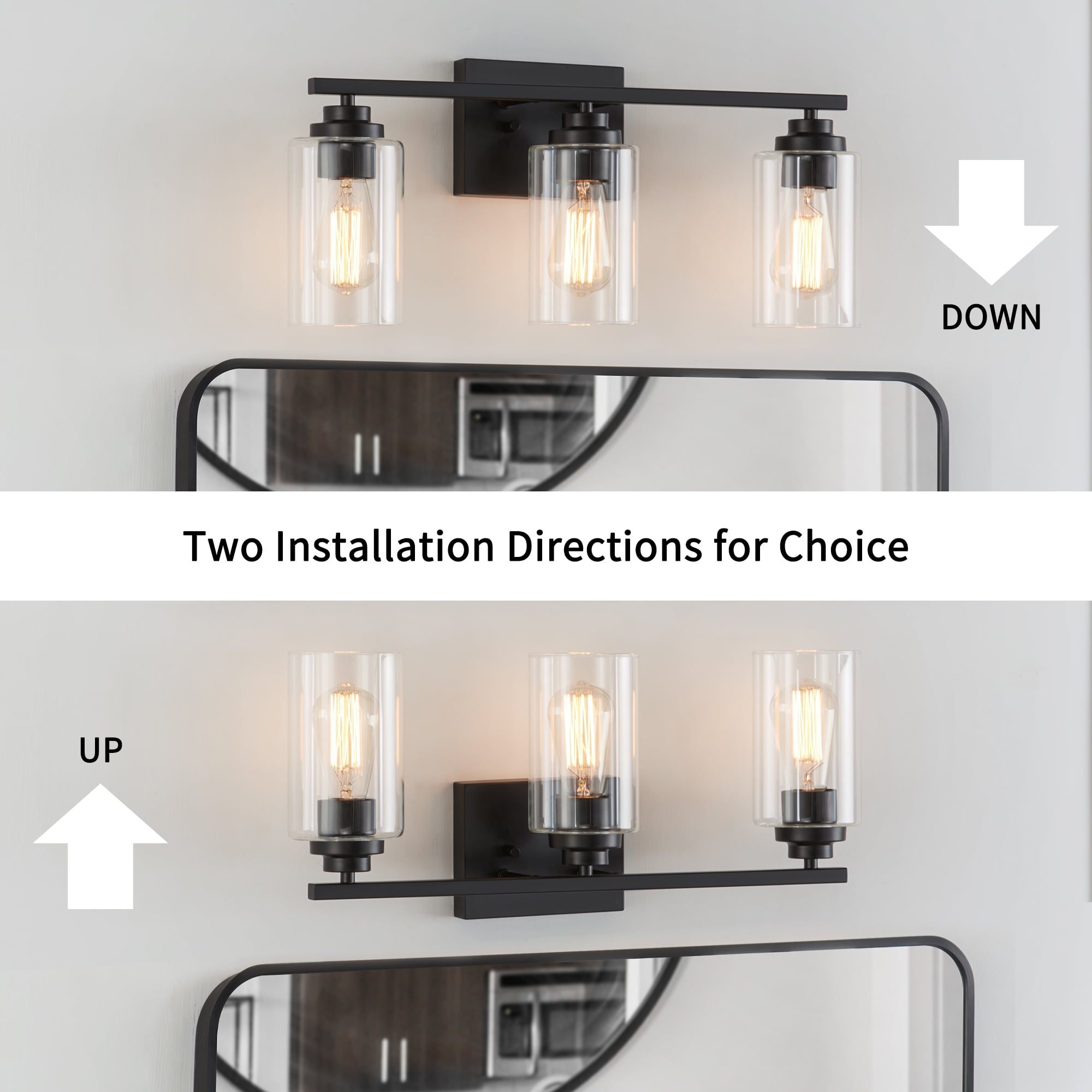 Kyrid Modern 3 Light Fixtures Bathroom Vanity Light with Glass Shade,  Wall Lamp for Mirror Living Room Hallway