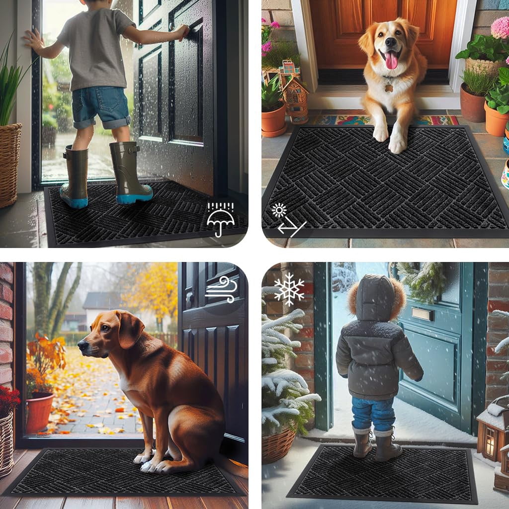 Smiry Front Door Mats For Inside, Low Profile Heavy Duty Outdoor Doormats, Non Slip Dirt Trapper Entryway Mat, 29.5x17, Black