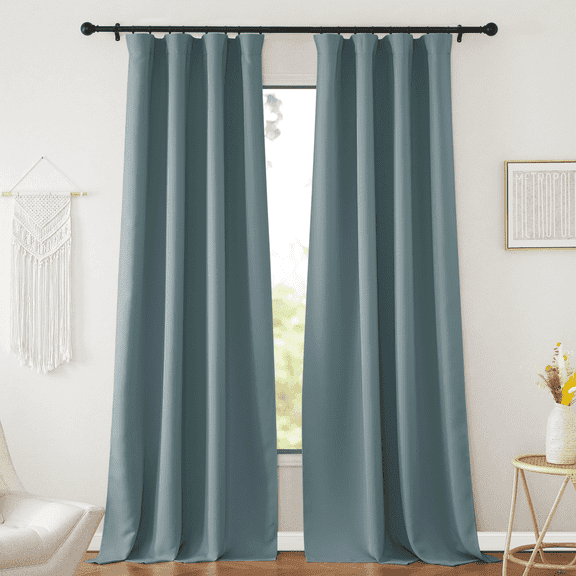 NICETOWN Blackout Curtains 84 inches Long 2 Panels Set, Pinch Pleated Room Darkening Energy Saving Noise Reducing Thermal Insulated Drapes for Bedroom Living Room Nursery, Greyish Blue, 52"x84"