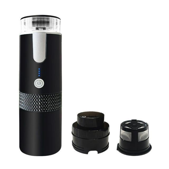 yeacher Compact Black & Silver Portable Coffee Maker for K-Cup Pods, Wireless Espresso Machine for Travel, Camping, and Car Use, 170mL Capacity, 3.7V, 1200mAh Battery