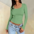 thumbnail image 2 of Xyxonk Square Neck Shirts for Women Fitted Long Sleeve Shirt Casual Ribbed Basic Y2k Top Thermal Solid Color T Shirts Fall Clothes Light Green XS, 2 of 6