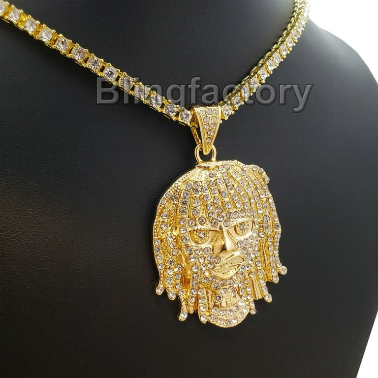 Lil Pump Portrait pendant 16 Full Iced Cuban 1 Row Diamond Choker Chain