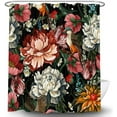 thumbnail image 2 of Cortina de ducha floral bohemia, color negro, con mandala bohemia, hermosa cortina de baño con hojas de flores oscuras, accesorios estéticos modernos de primavera de mediados de siglo, 2 of 4