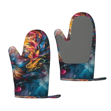 

Matuu Vibrant Rooster Painting for Silicone Oven Gloves Heat Resistant Grilling Gloves Non-Slip Silicone Oven Mitt Great for Grilling Kitchen and Cooking