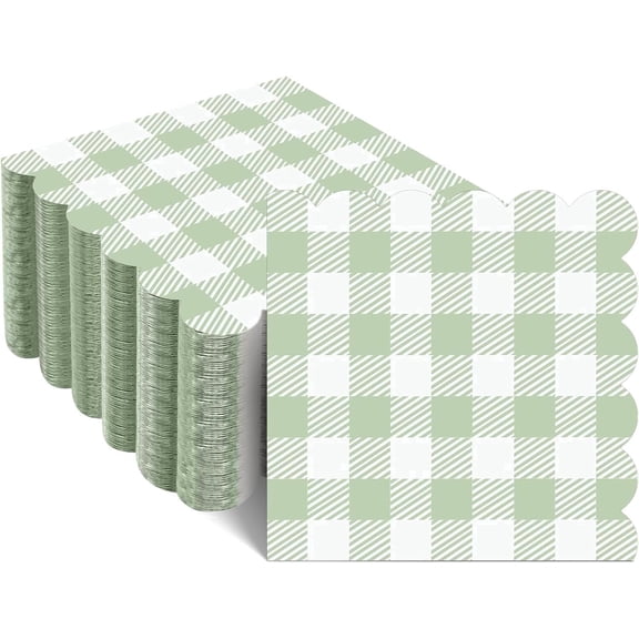 140 Pcs Green Gingham Napkins Disposable Sage Green Napkin Baby Shower Napkins Paper Plaid Napkin for Picnic, Wedding, Bridal Shower, 5 x 5 inches