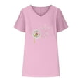thumbnail image 3 of WREESH Women's Summer Cotton Linen T-Shirt Loose Fit V-Neck Short Sleeved Graphic Top Pink, 3 of 6
