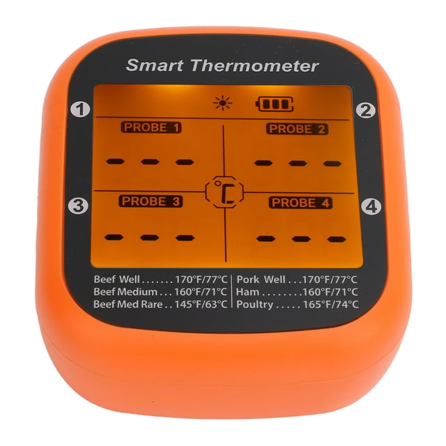 Wireless Meat Temperature Probe, Safe Smart High Accuracy Meat Temperature Probe Waterproof with LCD Backlight for Cooking