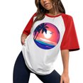 thumbnail image 1 of Gibobby Camisetas Mujer Manga Corta Top manga raglán manga corta con cuello redondo suelto con estampado árbol informal para mujer(Rojo,G), 1 of 4
