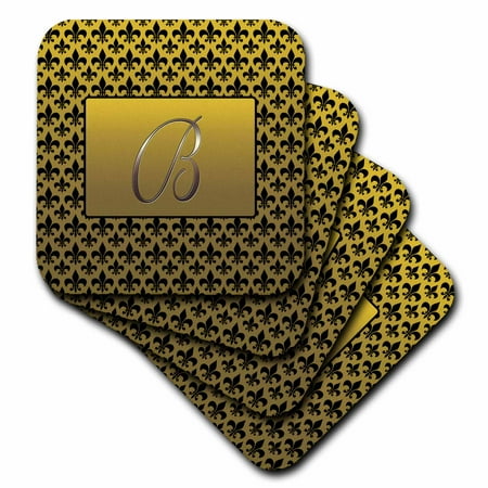 

Elegant letter B embossed in gold frame over a black fleur-de-lis pattern on a gold background set of 8 Coasters - Soft cst-36080-2