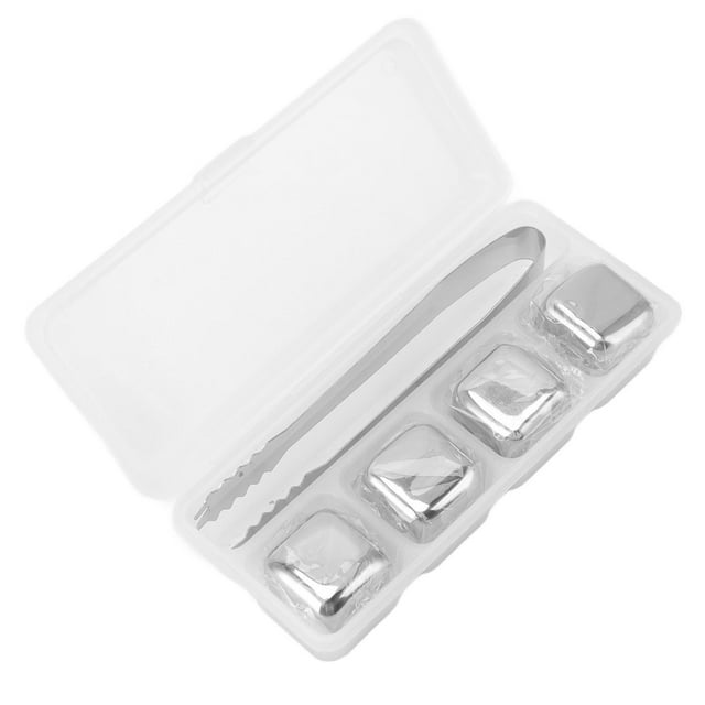 4Pcs Stainless Steel Ice Cubes Reuseable Polishing Beverage Chilling Stones for Kitchen Restaurant Office 4pcs with Ice Tong