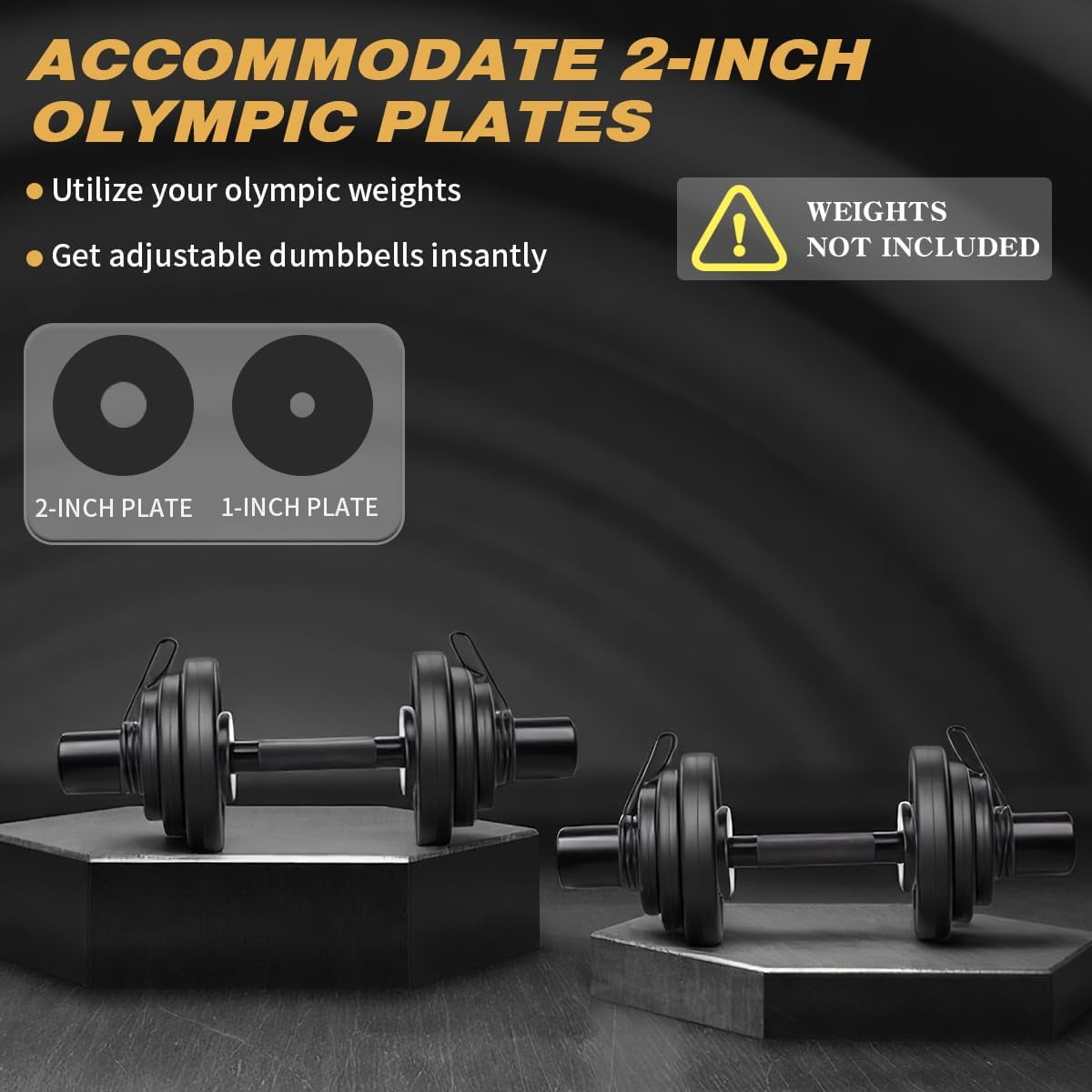 16 Inch Olympic Dumbbell Handles Pair with Rotating Sleeves & Spring Collars for 2-Inch Weight Plates, Heavy Duty Steel Barbell Set for Home Gym Strength Training