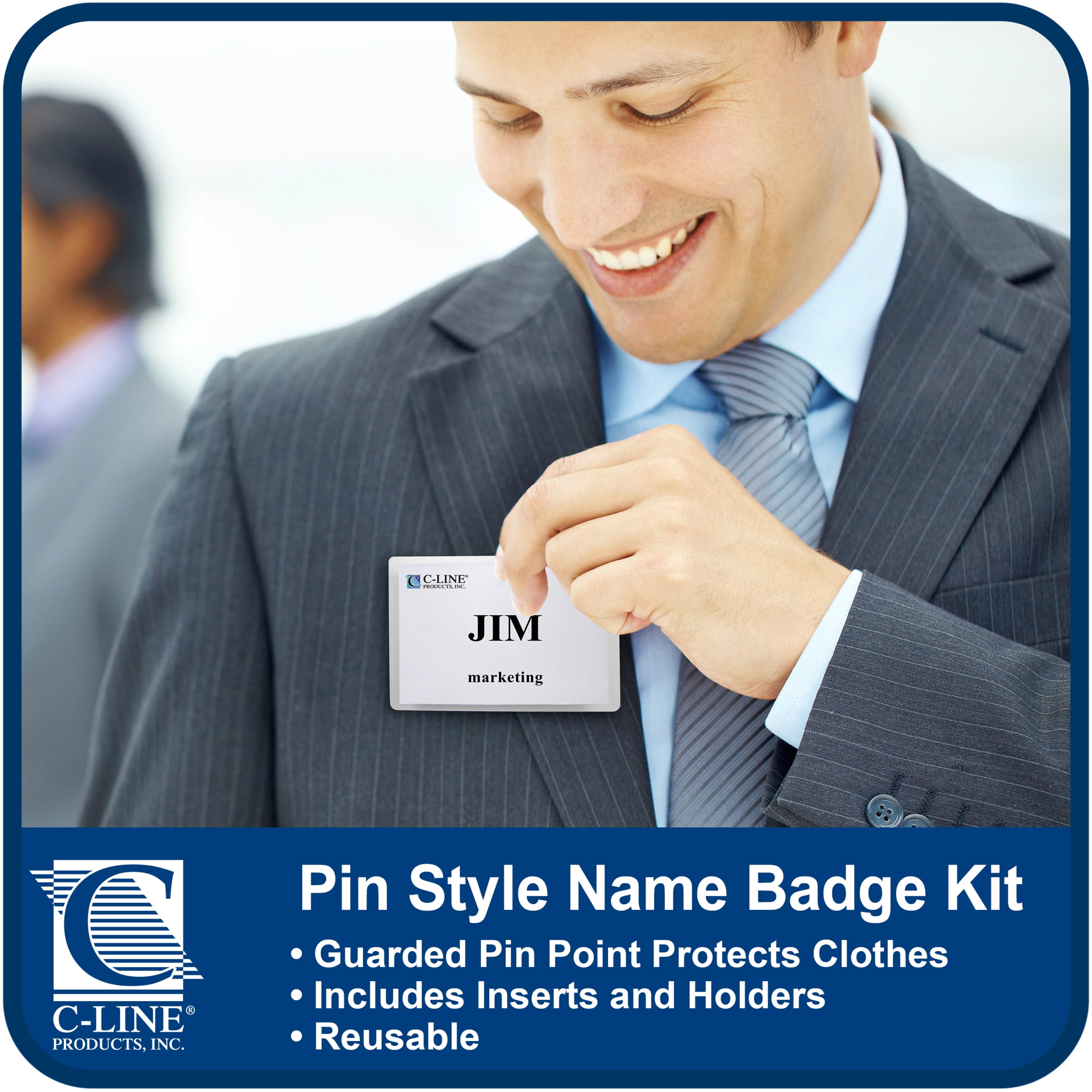 Times up Pin Name Badge Kit with Laser Inkjet Printable Insert, 3.5" x 2.25", Vinyl, Clear, Pack of 100