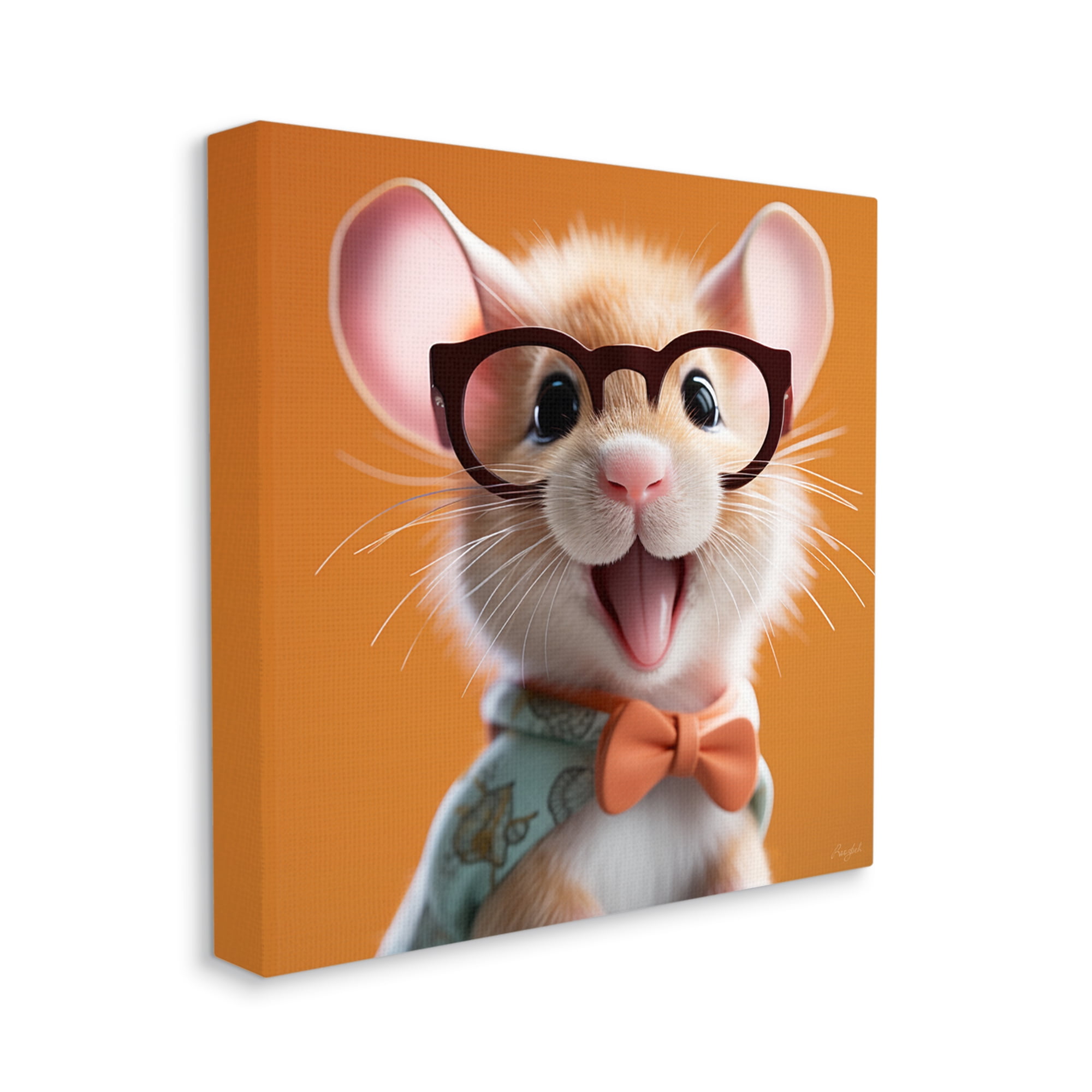 Stupell Industries Happy Mouse on Orange Animals & Insects Painting Gallery Wrapped Canvas Art Print Wall Art, 30 x 30