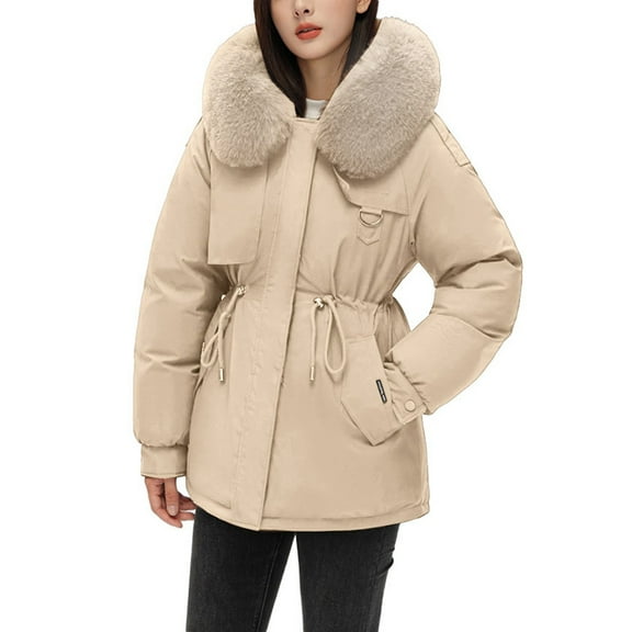 adviicd Jackets for Women Womens Fleece lined Parka Hooded Winter Coat with Detachable Fur Trim Multiple Pockets (A,XXL)