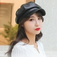 thumbnail image 3 of Beret Cap Faux Leather Adjustable Octagon Faux Leather Hats for Party, 3 of 10