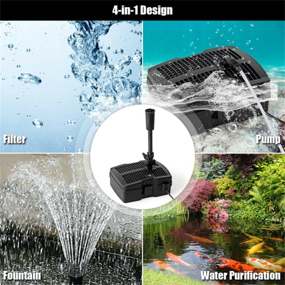 4 in 1 Pond Pump with 9W UV Light and Fountain 660 GPH Submersible Water Pump 4 Stage Filter System for Outdoor Garden Pond Koi Fish Pond Waterfall with 3 Fountain Heads and 33 Ft Power Cord