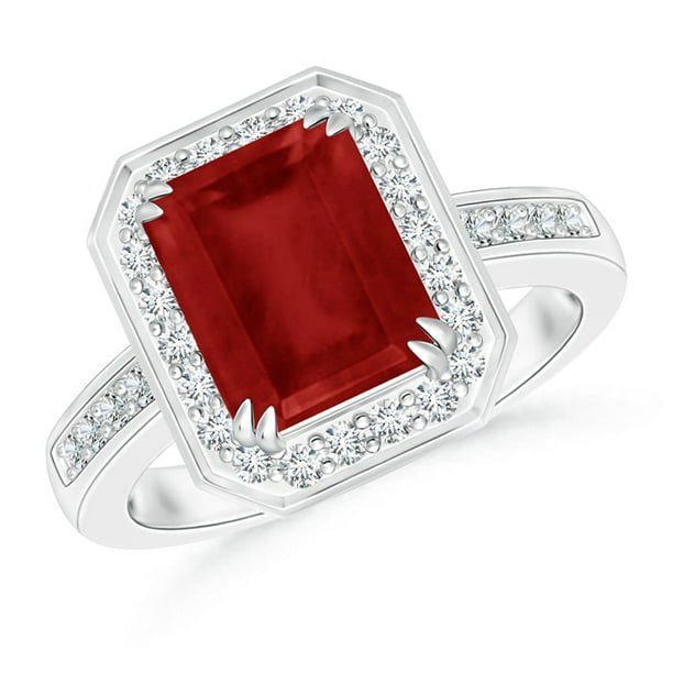 Angara - July Birthstone Ring - Emerald-Cut Ruby Engagement Ring with ...