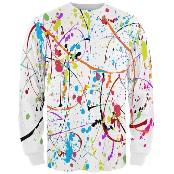 Splatter Paint White All Over Adult Long Sleeve T-Shirt - Large