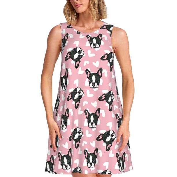 Disketp French Bulldog para Vestido sin Mangas para Mujeres, Vestidos de Verano para Mujeres, Casual y Holgado para la Playa