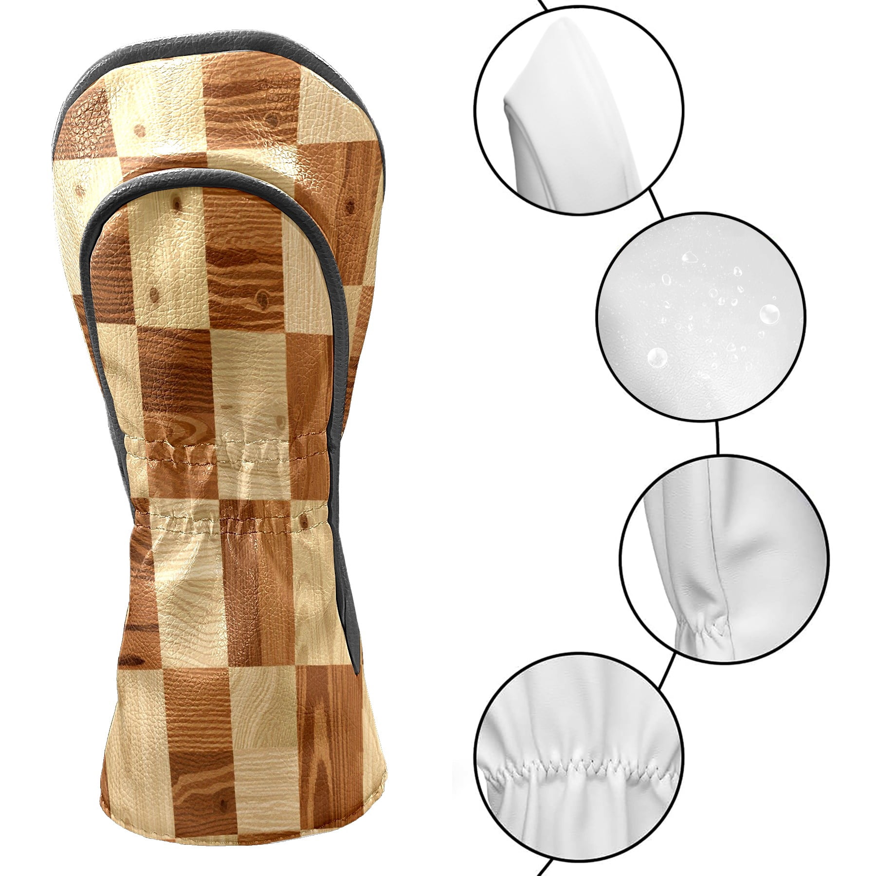 Golf Club Head Cover Waterproof Leather Golf Accessories HeadCovers Set Driver Headcover for Women Men Wood Block Pattern