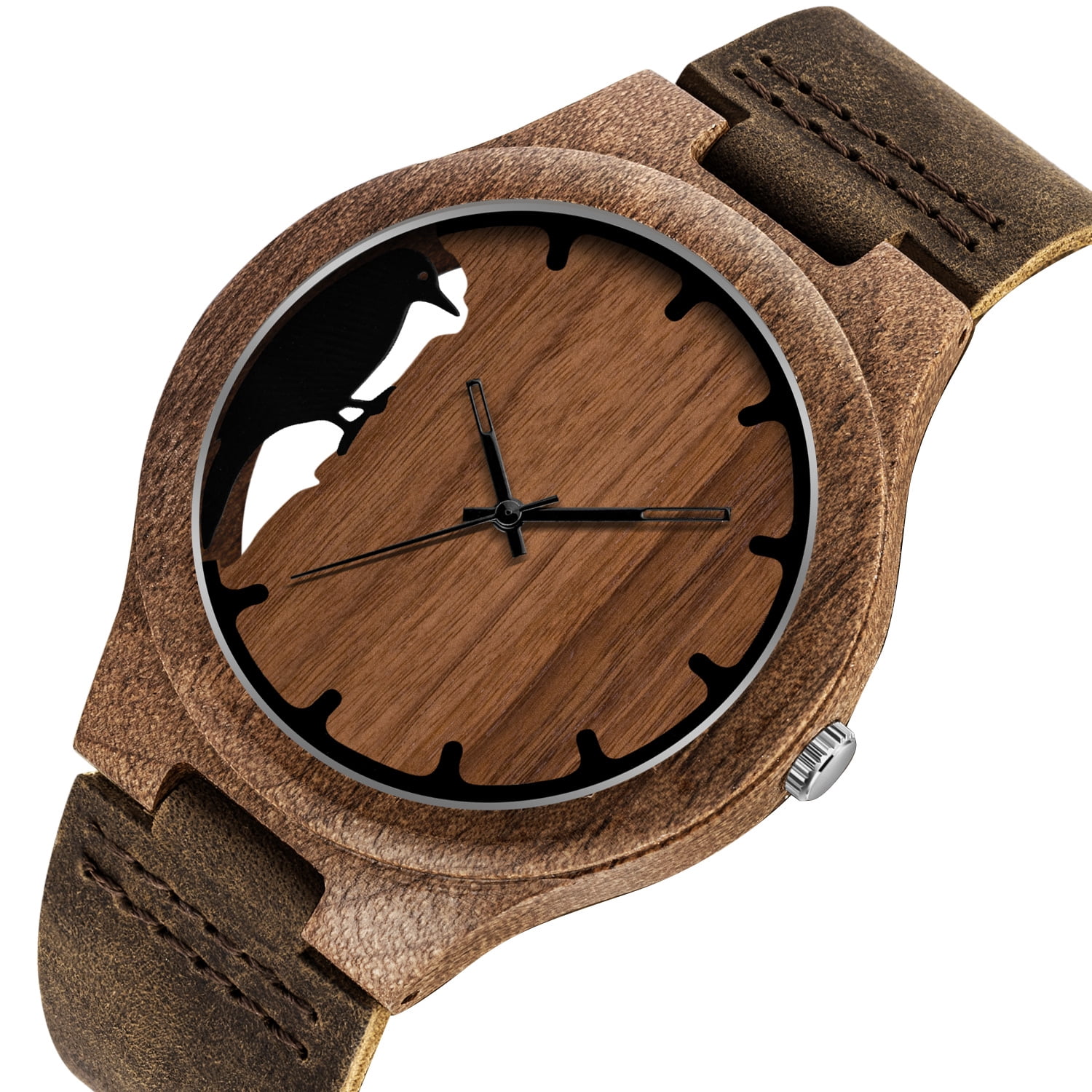 Wooden Watches for Men, Stylish Exotic Wrist Watch with Creative Dial Adjustable Stainless Steel Buckle, Leather Straps, Casual Watches for Man