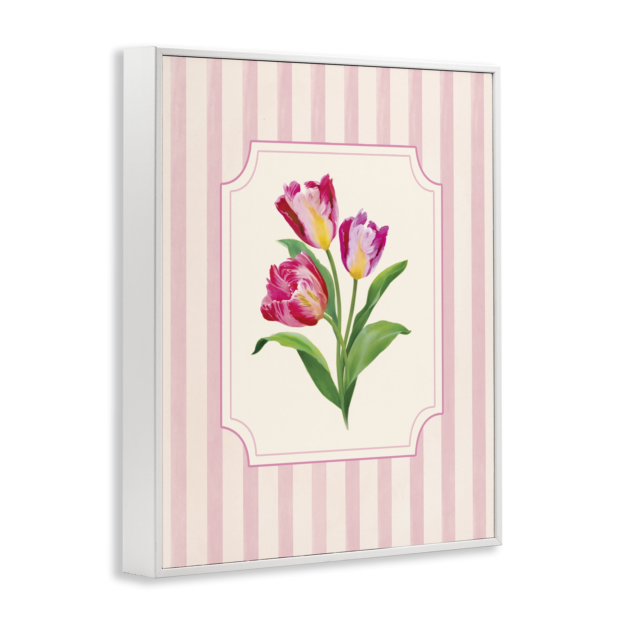 Stupell Industries Magenta Tulips over Stripes White Framed Giclee Art, design by Diane Neukirch