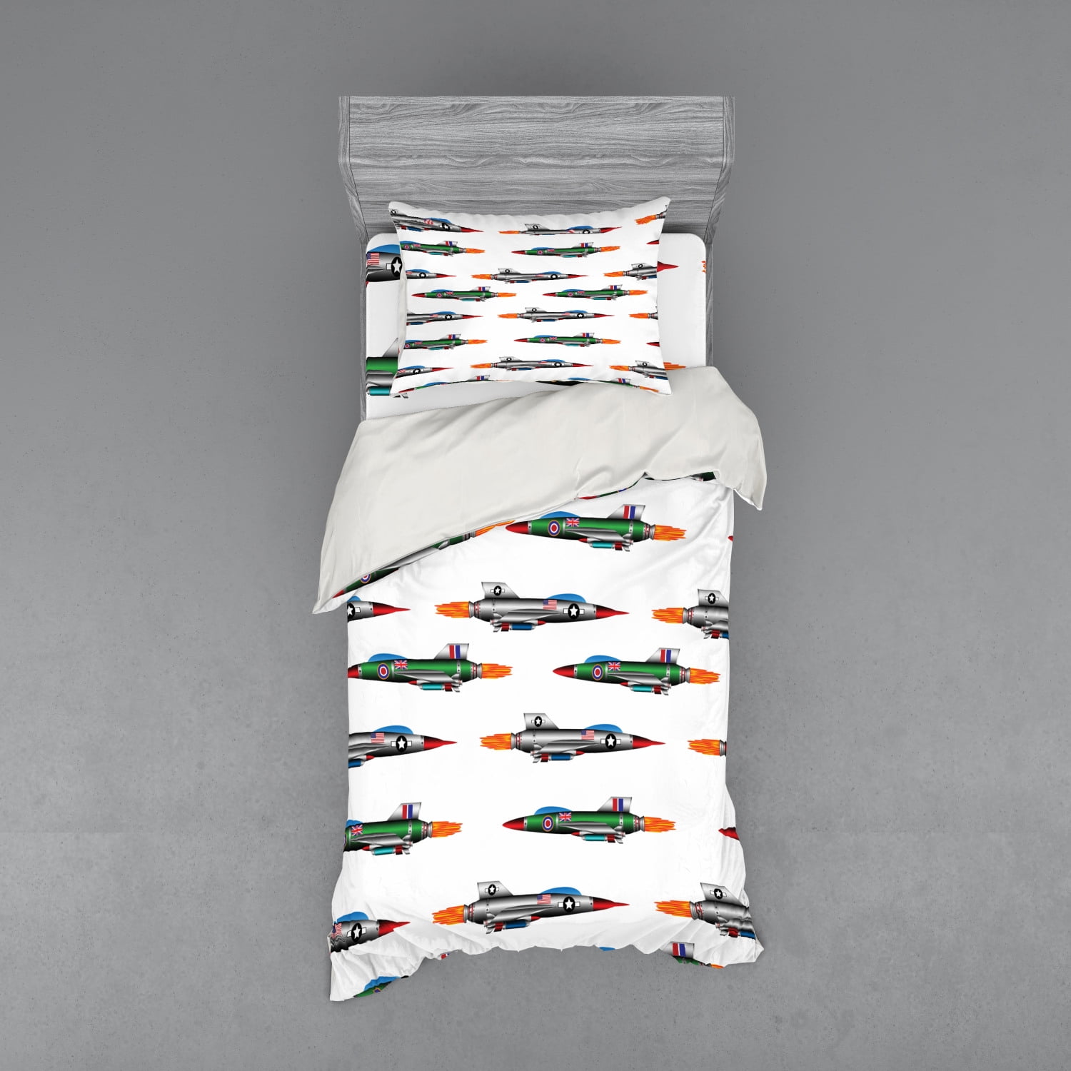 Airplane Duvet Cover Set, Jet-Planes Aviation Attack Modern Technology