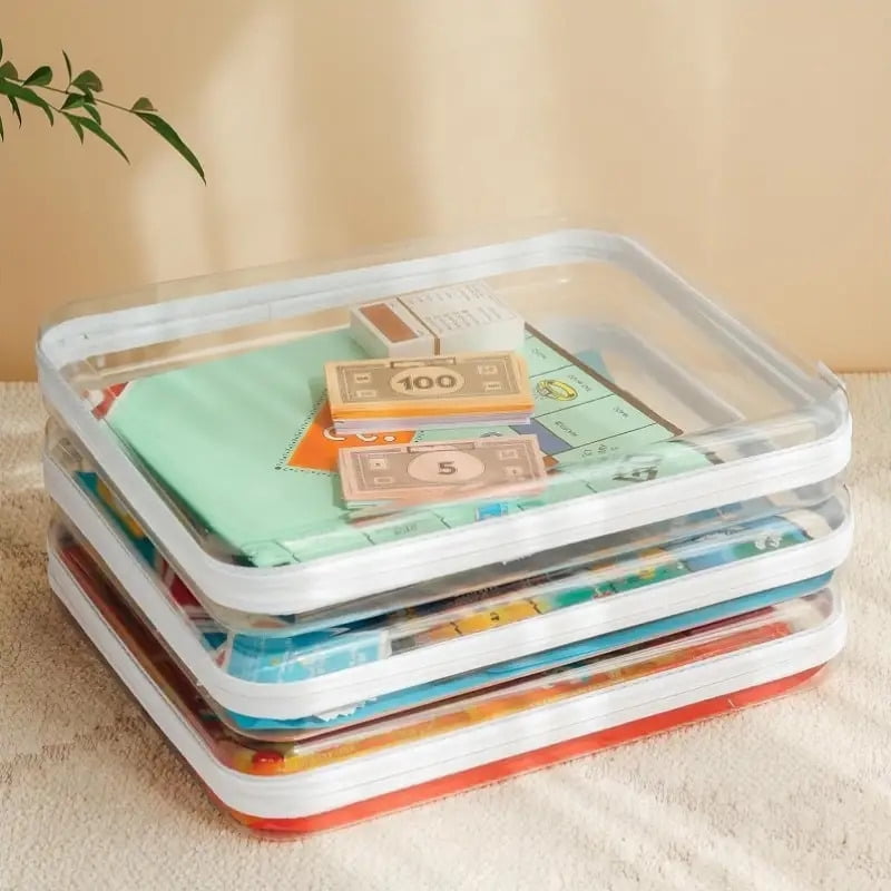 3 Transparent Hard Shell Storage Boxes with Zipper Closure-durable Plastic Board Game Finishing Box, Suitable for Games, Puzzles, Magazines,