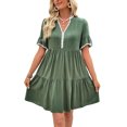 thumbnail image 3 of Women V Neck Flowy Babydoll Dresses 2025 Summer Short Sleeve Swing Shift Loose Casual Summer Mini Tunic Dress Green S, 3 of 9