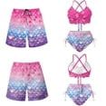 thumbnail image 6 of XYZCANDO Couple Matching Beach Set His Hers Swimwear Men's Beach Shorts & 2 Piece Women's Drawstring Bikini Mermaid Scales Hawaiian Outfits Vacation Pool Party Honeymoon Beach Wear, 6 of 6