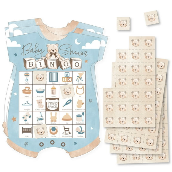 Big Dot of Happiness We Can Bearly Wait - Picture Bingo Cards and Markers - Teddy Bear Baby Shower Shaped Bingo Game - Set of 18