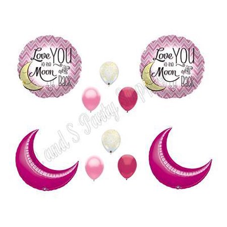 Love You To Moon And Back Pink Gold Birthday Baby Shower Balloons