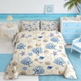 thumbnail image 2 of Manfei Watercolor Beige Seashell Starfish Coral Queen Comforter Set for Kids Boys and Girls, Marine Life Print Bedding Comforter Set, Reversible 3-Piece, 1 Comforter and 2 Pillowcases, 2 of 6