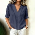 thumbnail image 2 of Ruimatai Women's Notch Collar V-Neck Rolled Cuff Short Sleeve Loose Fit Casual Blouses for Women Summer Everyday & Office Wear, 2 of 5