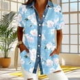 thumbnail image 4 of Craaazy Women's Casual Loose Floral Print Waffle Knit Collar Button Down Short Sleeve Top Breathable Lightweight Blouse, 4 of 5