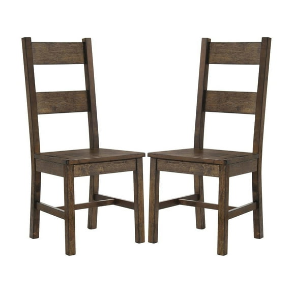 Rustic Golden Brown Rubberwood Dining Chairs (Set of 2) - Farmhouse Ladder Back Side Chairs, 42.25" H, Perfect for Dining Room Kitchen Spaces
