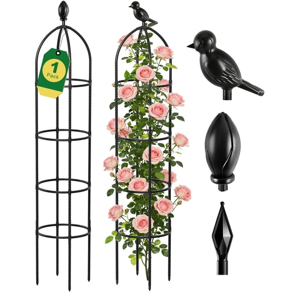 Aovky 6 Ft Obelisk Trellis for Climbing Plants, Rustproof Plastic-Coated Metal Garden Obelisk Trellis Vine Plant Support Cage for Pots, Morning Glory, Clematis, Rose, Indoor & Outdoor Use